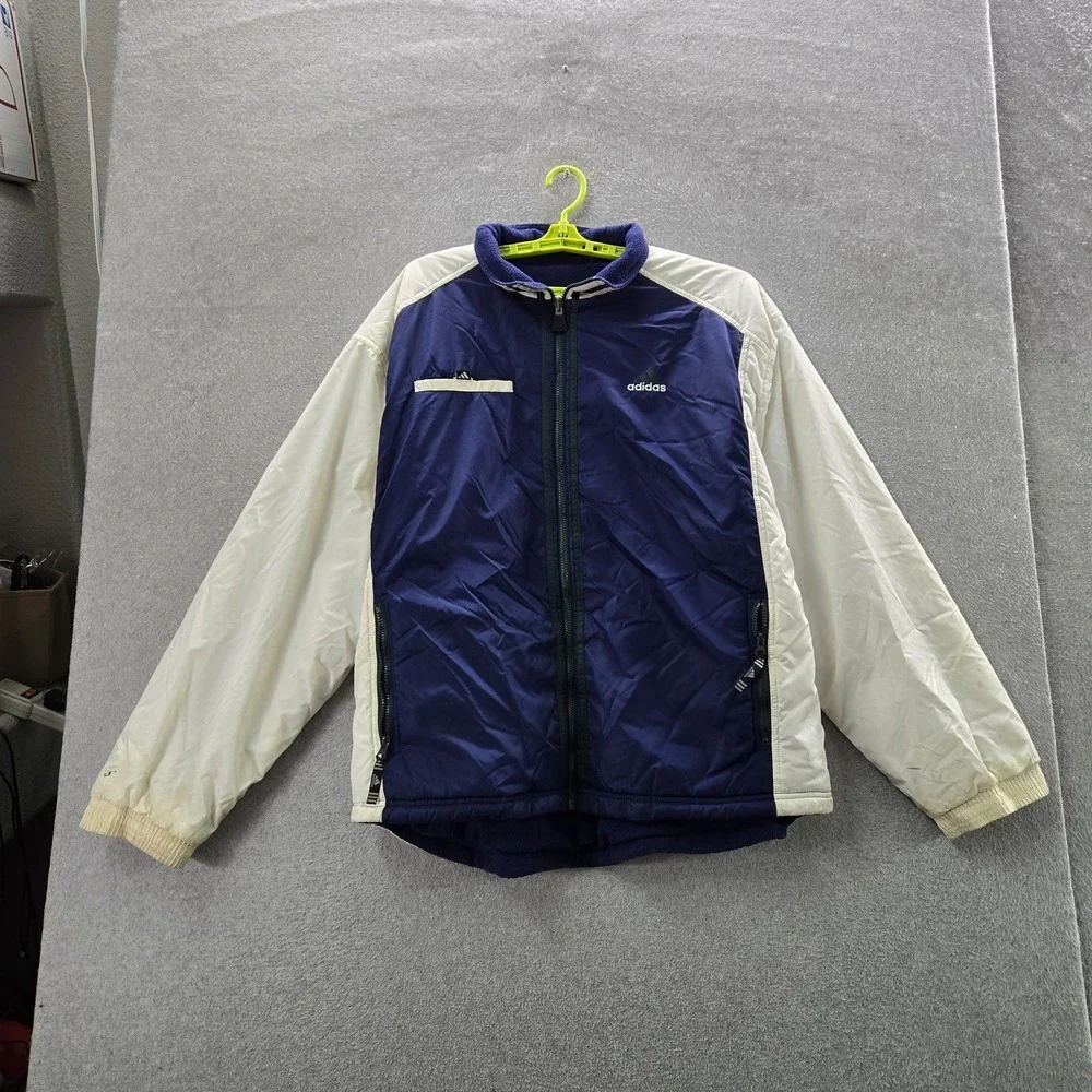 VINTAGE Adidas Men Jacket XL Blue Reversible Colorblock Zipper Parka READ